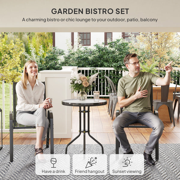 3 Pieces Bistro Set, Small Patio Furniture Set with Stackable Mesh Chairs, Glass Table for Garden, Balcony, Black