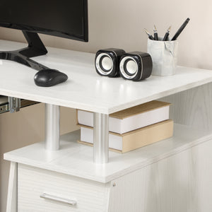 Computer desk with keyboard tray and storage drawers, white