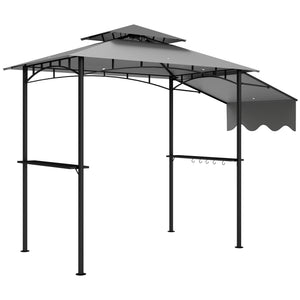 Two-tier barbecue shelter with side awning, light grey 