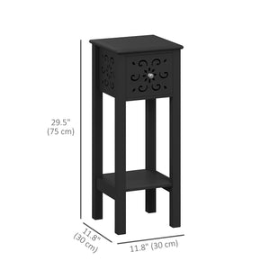 Set of 2 side tables with drawer and open storage shelf, black