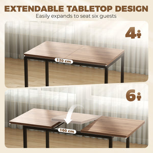 Extendable table with 6 chairs, brown and black wood effect