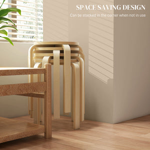 Set of 4 round stackable wooden stools for small spaces – Natural