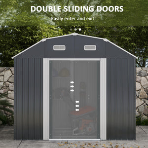 Galvanized garden shed with adjustable shelves, double sliding door and ventilation