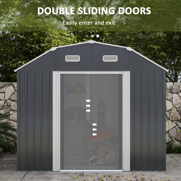 Galvanized garden shed with adjustable shelves, double sliding door and ventilation