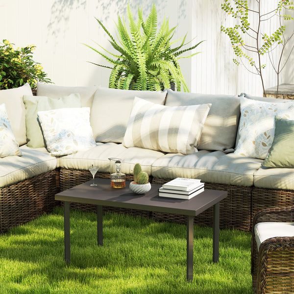 Rectangular Metal Outdoor Side Table with Faux Wood Top for Outdoor Garden, Brown