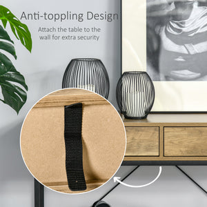 Entrance console table with drawers and storage shelf, brown