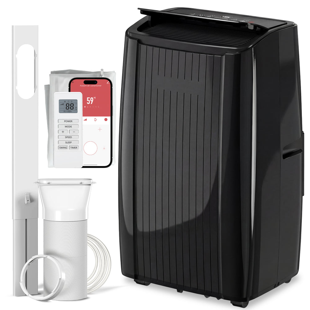14,000 BTU 5-in-1 Portable Air Conditioner with Cooling, Heating, Dehumidifying, Fan, Sleep Mode, Wi-Fi Voice Control, Black