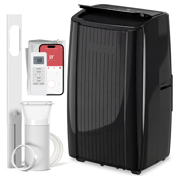 14,000 BTU 5-in-1 Portable Air Conditioner with Cooling, Heating, Dehumidifying, Fan, Sleep Mode, Wi-Fi Voice Control, Black