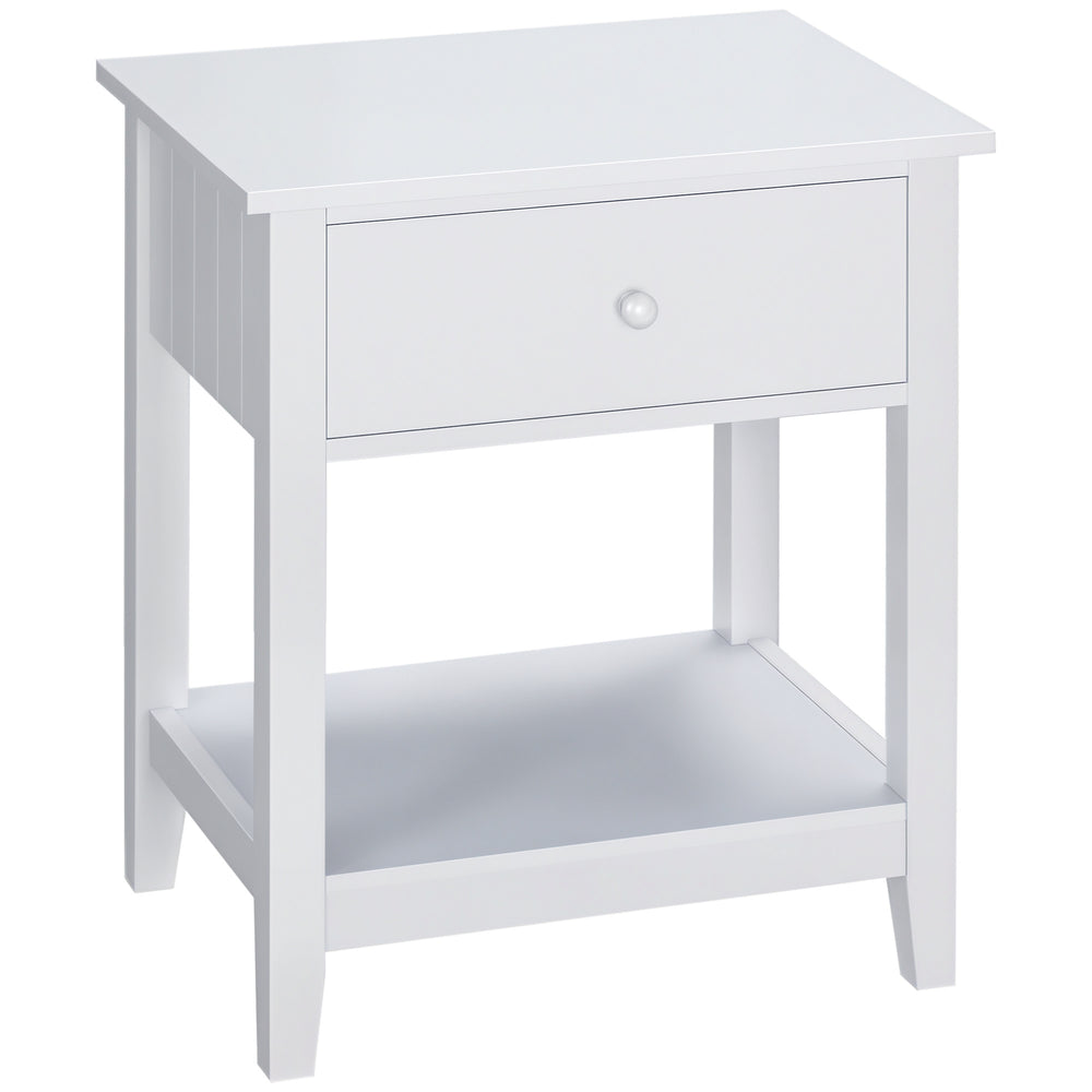 Modern bedside table with drawer and storage shelf, white