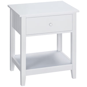 Modern bedside table with drawer and storage shelf, white
