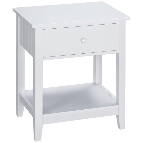 Modern bedside table with drawer and storage shelf, white