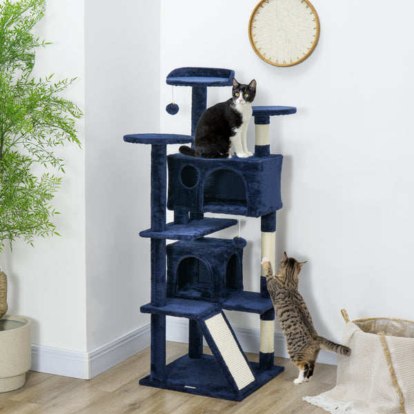 54-inch Multi-Level Cat Tree with Scratching Posts, Condos, Bed, Platforms, Dark Blue
