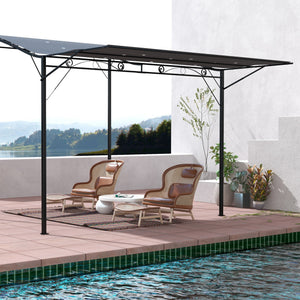 8 x 10 metal pergola with extendable side awning, dark grey