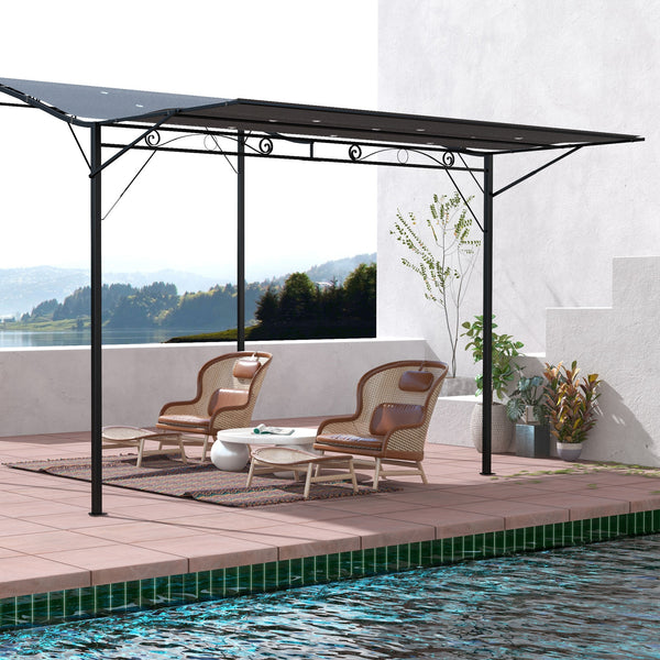 8 x 10 metal pergola with extendable side awning, dark grey