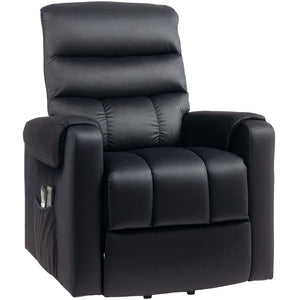 Lift chair, massage recliner with 8 vibration points, footrest, remote control, side pockets, black