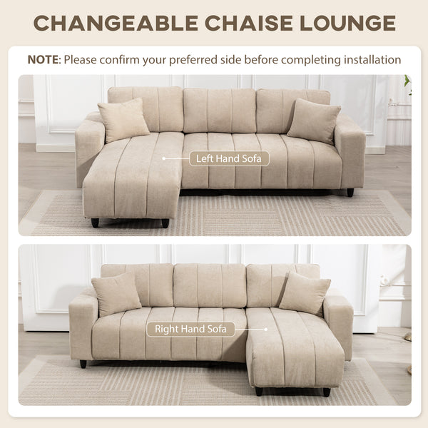 Sectional sofa with integrated seat, removable chaise longue, 2 cushions, beige