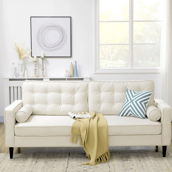 Mid-Century Sofa with Tufted Back Cushion, Cream White