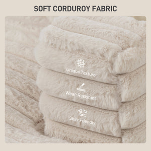 Large corduroy reading sofa with cup holders and cushions, sofa bed for living room, beige 