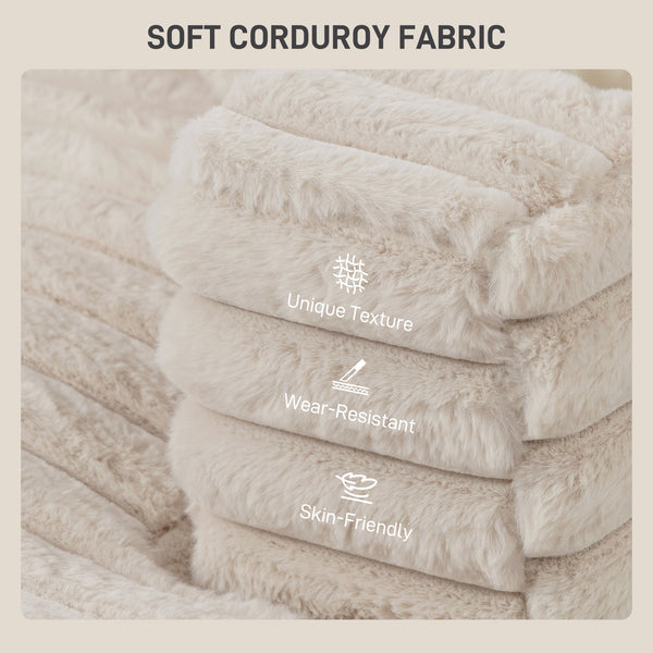 Large corduroy reading sofa with cup holders and cushions, sofa bed for living room, beige 