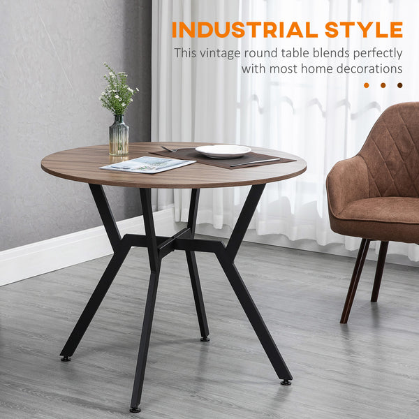 Round dining table with steel frame, brown