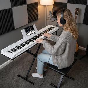 Clavier électrique de 88 touches avec support réglable et sac portable - Blanc