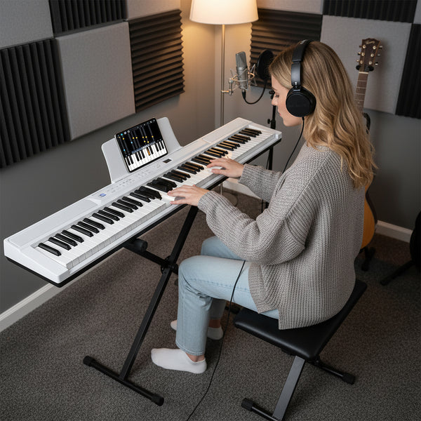 Clavier électrique de 88 touches avec support réglable et sac portable - Blanc