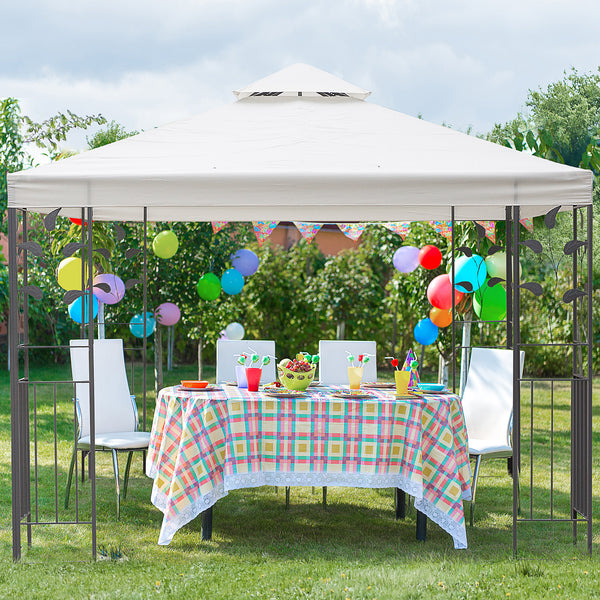 10 x 10 metal gazebo with decorative frame and ventilated roof, cream color