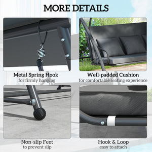 3-Seater Cushioned Patio Swing with Tilting Canopy, Dark Gray