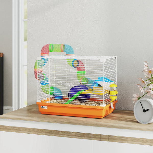 2-level cage with tunnel for small rodents, orange