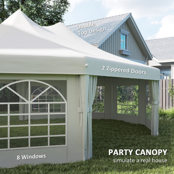 29 x 21 ft Decagonal High-Rise Party Tent with Canopy and 10 Removable Sidewalls, White