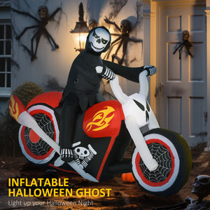 Halloween Inflatable Grim Reaper Flaming Motorcycle Outdoor LED Lighted