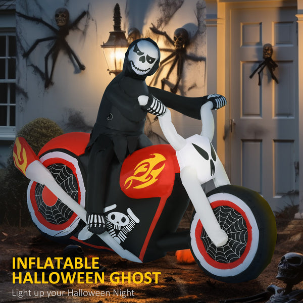 Halloween Inflatable Grim Reaper Flaming Motorcycle Outdoor LED Lighted