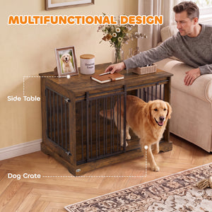 Sliding Door Dog Crate Furniture, 100 cm, Black and Wood Effect