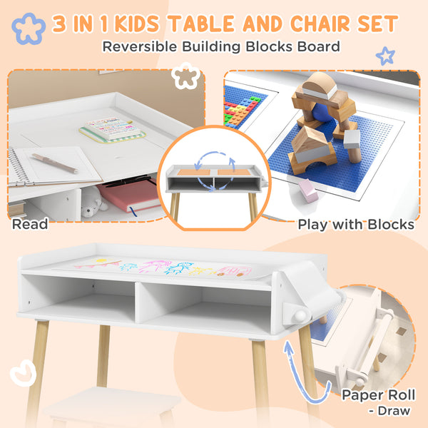 3-in-1 table and chair set for playing, drawing, reading, blue