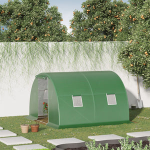 Heated tunnel greenhouse for plants with 4 windows and a zippered door