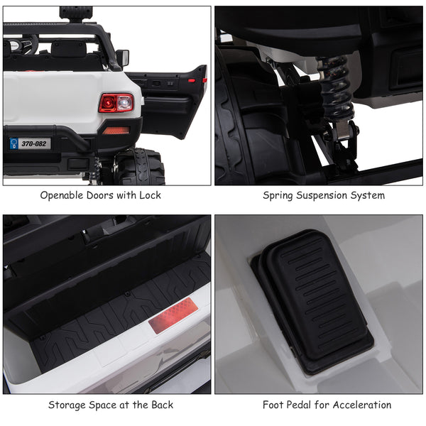 2-seater police truck, 12V with LED lights and MP3 player, white