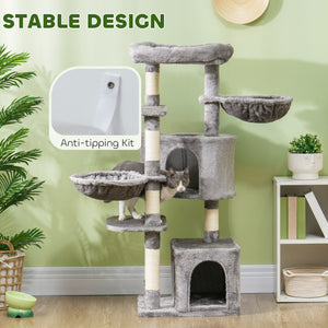 52.5" Cat Tree with Scratching Posts, Condos, Bed, Platforms &amp; Hammocks, Grey