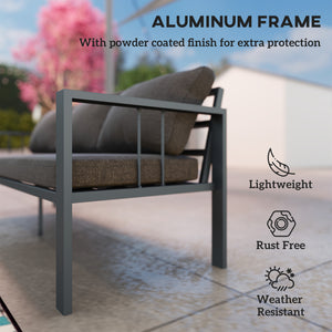 3-seater aluminum outdoor sofa with cushions, wide seat and armrests, dark gray