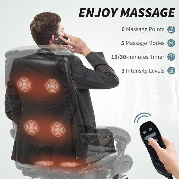 6-point massage office chair with remote control, black