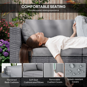 3-seater garden sofa in woven resin with side tables, grey