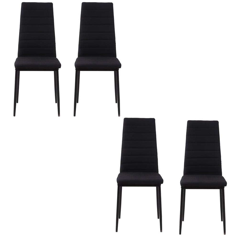 Set of 4 Linen Upholstered High Back Dining Chairs with Metal Legs, Black