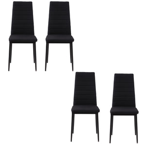 Set of 4 Linen Upholstered High Back Dining Chairs with Metal Legs, Black