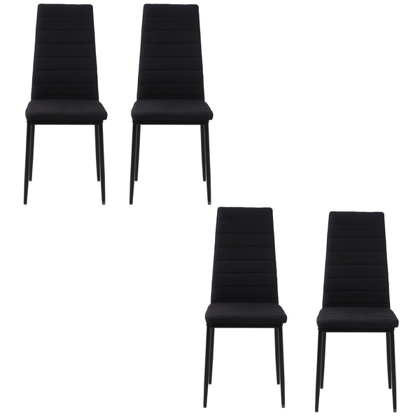 Set of 4 Linen Upholstered High Back Dining Chairs with Metal Legs, Black