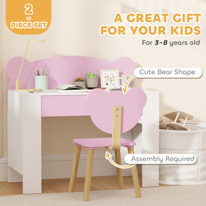 Kids' Desk and Chair Set, Bear Theme, Pink