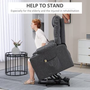 Leather Power Recliner Lift Chair with Remote Control and Cup Holders, Grey