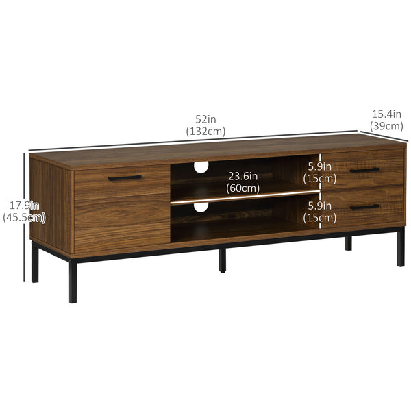 TV stand for TVs up to 50 inches with door and open storage, dark walnut