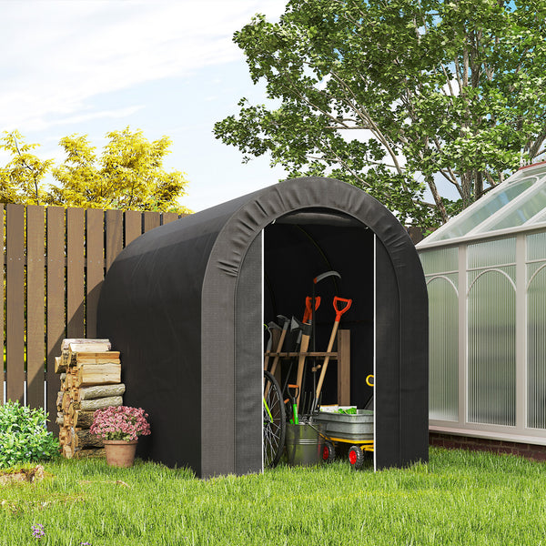 Heavy-duty and portable 5 x 8 galvanized steel motorcycle shelter, black