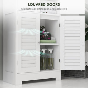 Freestanding bathroom cabinet with glass and louvered doors