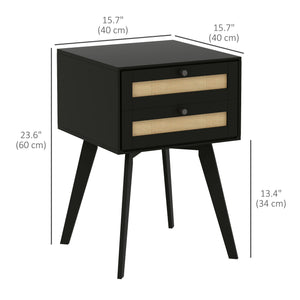Set of 2 Bohemian Bedside Tables with 2 Drawers in Rattan, Black