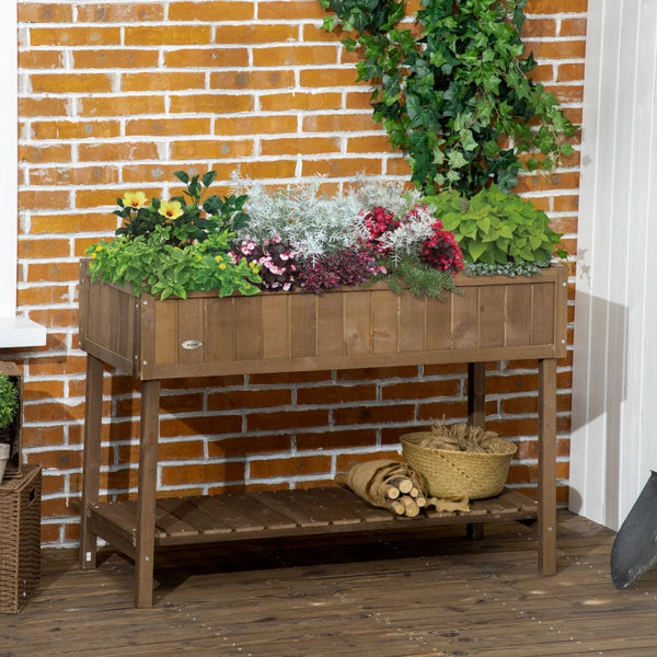 Raised wooden vegetable garden with 8 compartments, dark brown